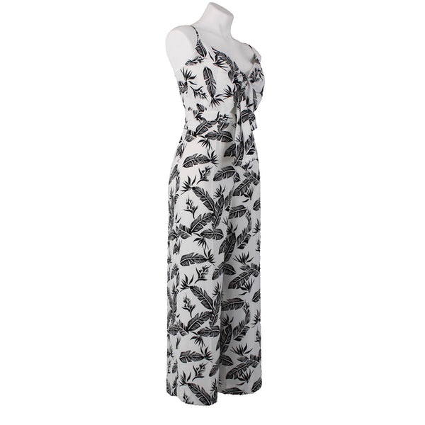 Jay Godfrey Jumpsuit Sz 6 White Black Printed Knot Front 100% Poly Jumpsuit