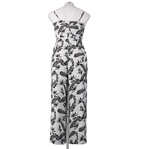 Jay Godfrey Jumpsuit Sz 6 White Black Printed Knot Front 100% Poly Jumpsuit