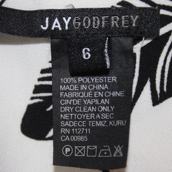 Jay Godfrey Jumpsuit Sz 6 White Black Printed Knot Front 100% Poly Jumpsuit