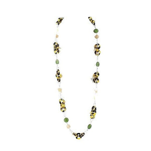 T Brand 38" +3" Ext. Silvertone Green Tortoise Mixed Media Long Necklace