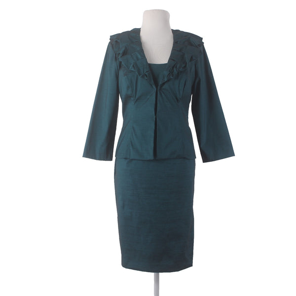 SL Fashions Suit Dress Sz 6 8 Teal Blue 2 Pc Polyester Nylon Suit Dress
