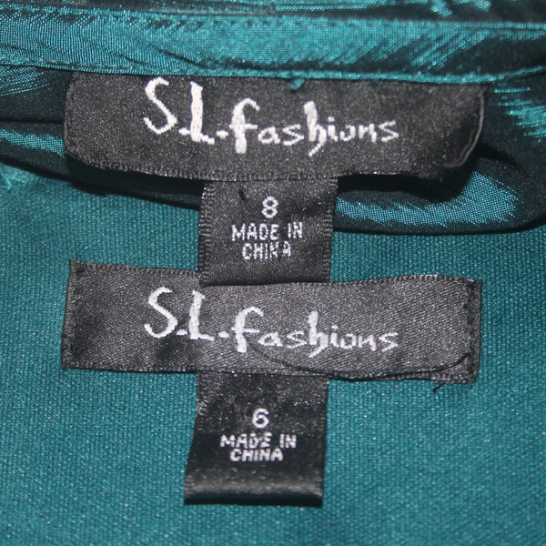 SL Fashions Suit Dress Sz 6 8 Teal Blue 2 Pc Polyester Nylon Suit Dress