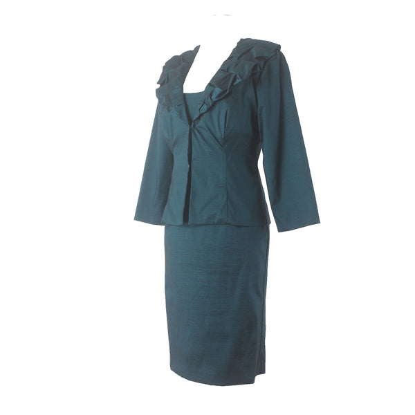 SL Fashions Suit Dress Sz 6 8 Teal Blue 2 Pc Polyester Nylon Suit Dress