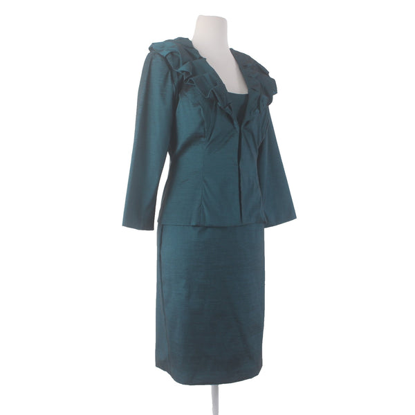 SL Fashions Suit Dress Sz 6 8 Teal Blue 2 Pc Polyester Nylon Suit Dress