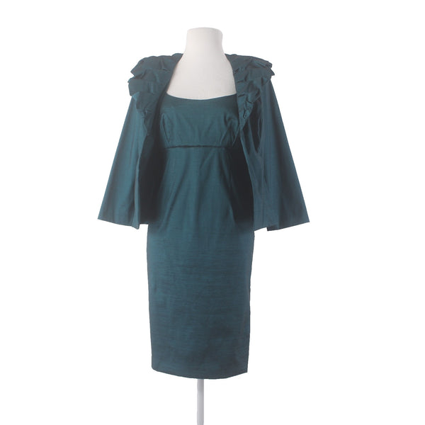 SL Fashions Suit Dress Sz 6 8 Teal Blue 2 Pc Polyester Nylon Suit Dress
