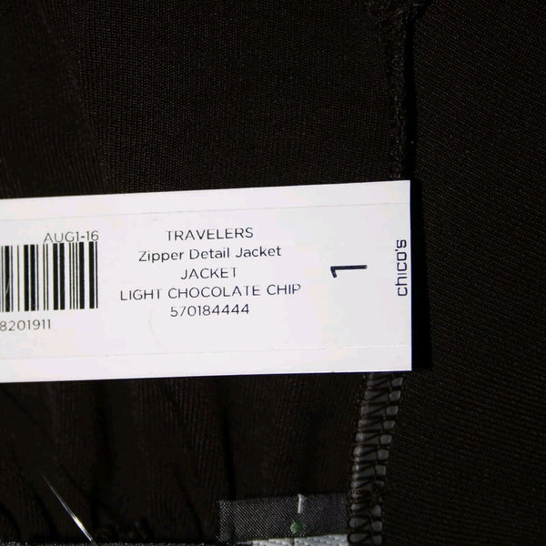 Chicos Travelers NEW Sz 1 Light Chocolate Chip Zipper Acetate Spandex Jacket