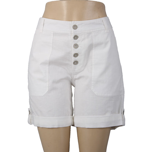 Sundance Shorts NEW Sz 6 x  White Silver Button High Waist Roll Tab Cotton Short