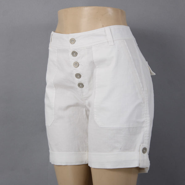 Sundance Shorts NEW Sz 6 x  White Silver Button High Waist Roll Tab Cotton Short