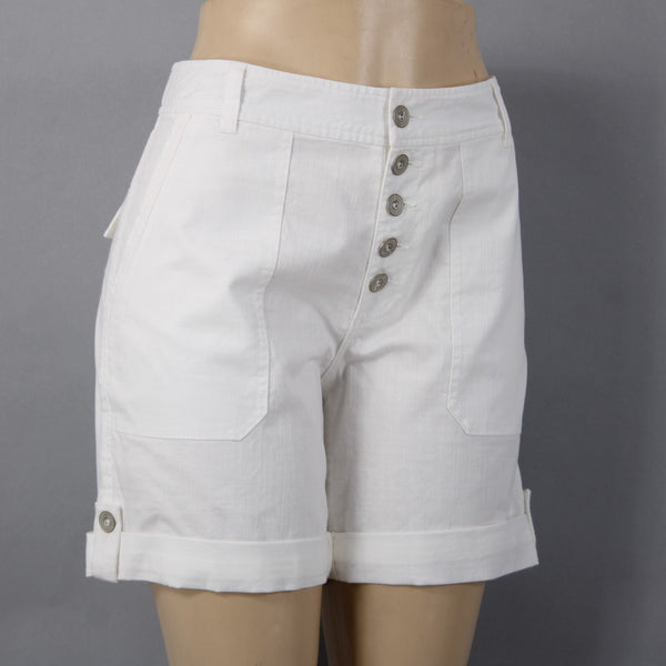 Sundance Shorts NEW Sz 6 x  White Silver Button High Waist Roll Tab Cotton Short