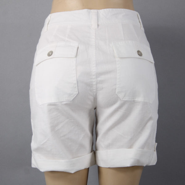 Sundance Shorts NEW Sz 6 x  White Silver Button High Waist Roll Tab Cotton Short