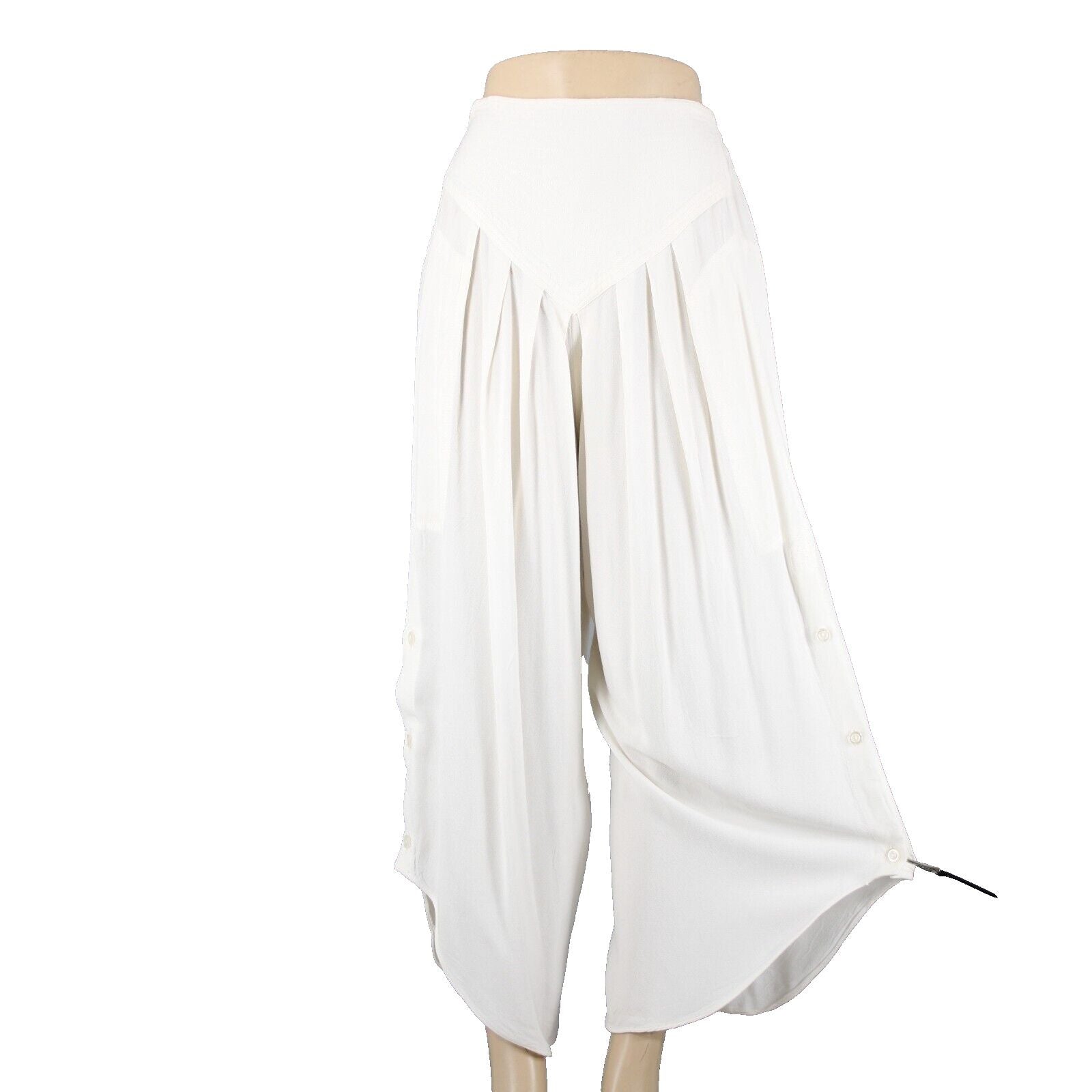 Laise Adzer Sz 4 x 26 Ivory White High Waisted Pleaded Front Flared Cotton Pant