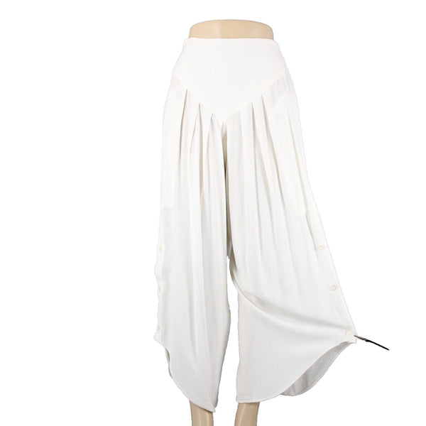Laise Adzer Sz 4 x 26 Ivory White High Waisted Pleaded Front Flared Cotton Pant
