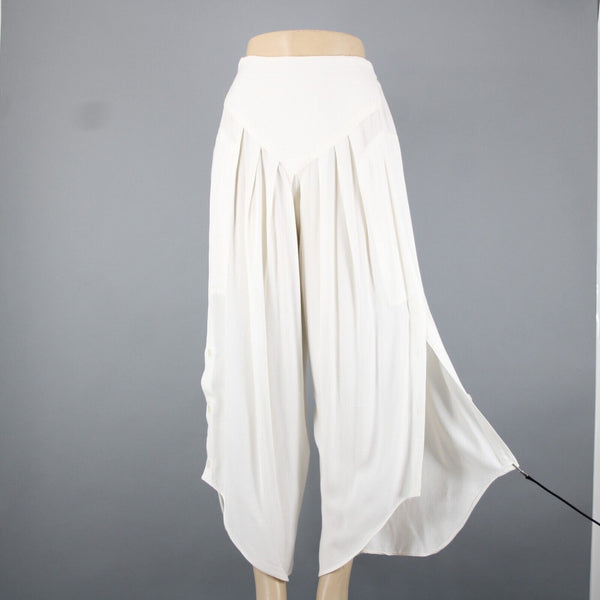 Laise Adzer Sz 4 x 26 Ivory White High Waisted Pleaded Front Flared Cotton Pant