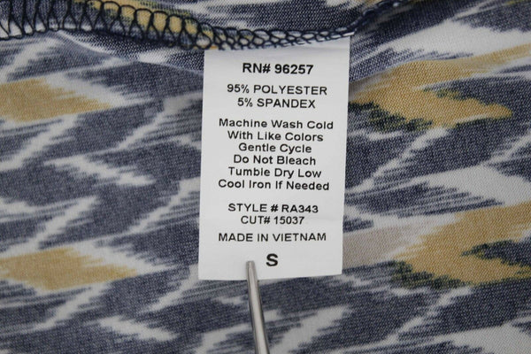 PerSeption Concept Sz S Navy Blue Multi Gathered Front Poly Blend Top