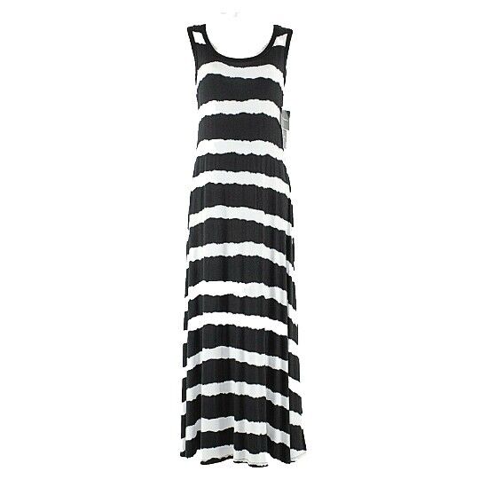 R&K NEW $60 XS Black White Stripe Rayon Spandex Flared Maxi Dress