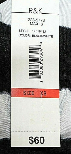 R&K NEW $60 XS Black White Stripe Rayon Spandex Flared Maxi Dress