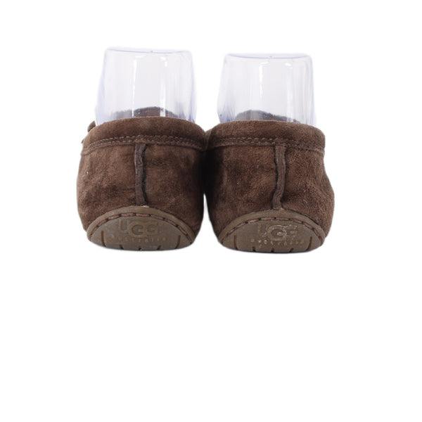UGG Slippers Sz 6.5 Brown Buckle Detail Slip On Leather Suede Fur Slippers