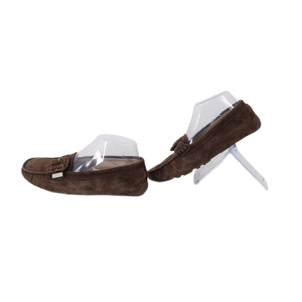 UGG Slippers Sz 6.5 Brown Buckle Detail Slip On Leather Suede Fur Slippers