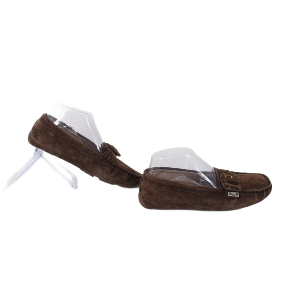 UGG Slippers Sz 6.5 Brown Buckle Detail Slip On Leather Suede Fur Slippers