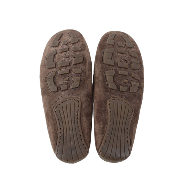 UGG Slippers Sz 6.5 Brown Buckle Detail Slip On Leather Suede Fur Slippers