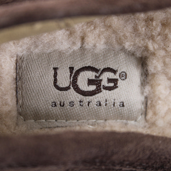UGG Slippers Sz 6.5 Brown Buckle Detail Slip On Leather Suede Fur Slippers