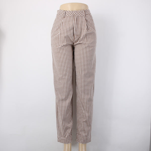 Brixton Pant Sz 25 x 29 Brown White Checkered Pleated Cotton Polyester Pant