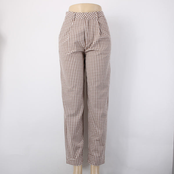 Brixton Pant Sz 25 x 29 Brown White Checkered Pleated Cotton Polyester Pant
