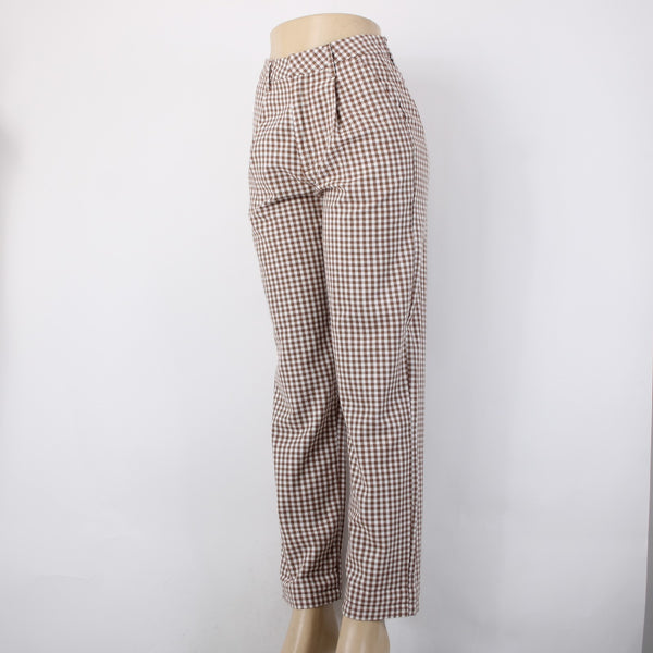 Brixton Pant Sz 25 x 29 Brown White Checkered Pleated Cotton Polyester Pant