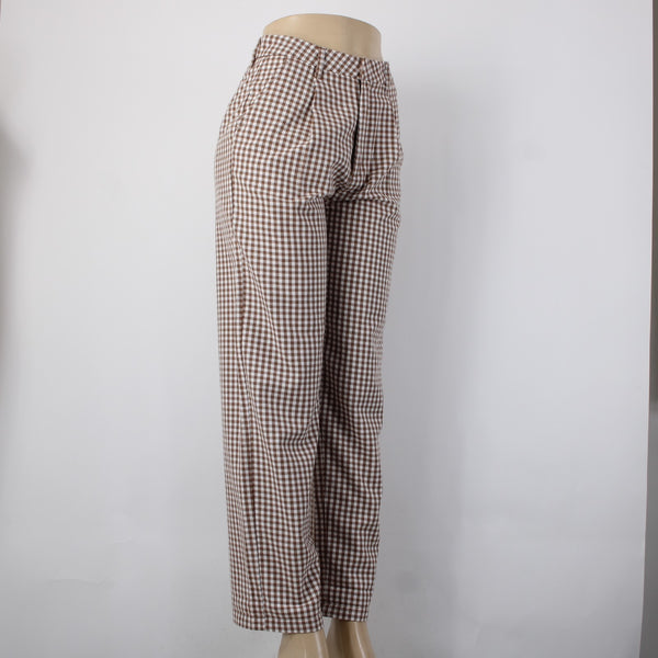 Brixton Pant Sz 25 x 29 Brown White Checkered Pleated Cotton Polyester Pant