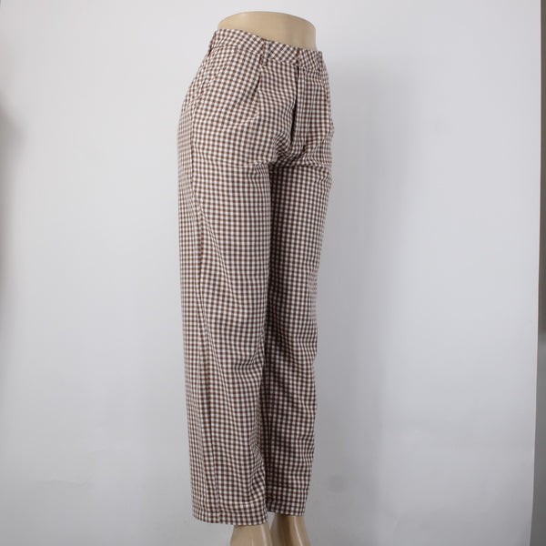 Brixton Pant Sz 25 x 29 Brown White Checkered Pleated Cotton Polyester Pant