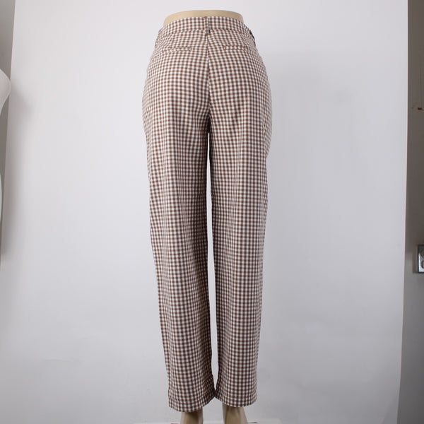Brixton Pant Sz 25 x 29 Brown White Checkered Pleated Cotton Polyester Pant