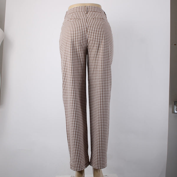 Brixton Pant Sz 25 x 29 Brown White Checkered Pleated Cotton Polyester Pant