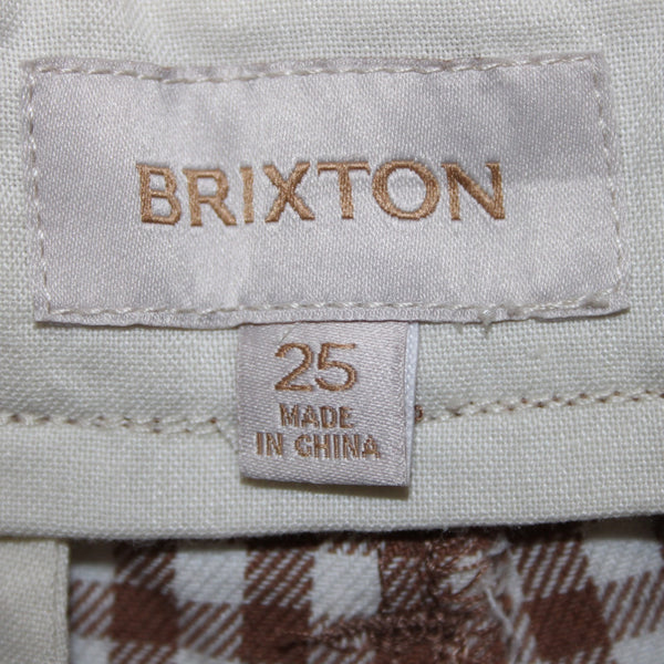 Brixton Pant Sz 25 x 29 Brown White Checkered Pleated Cotton Polyester Pant
