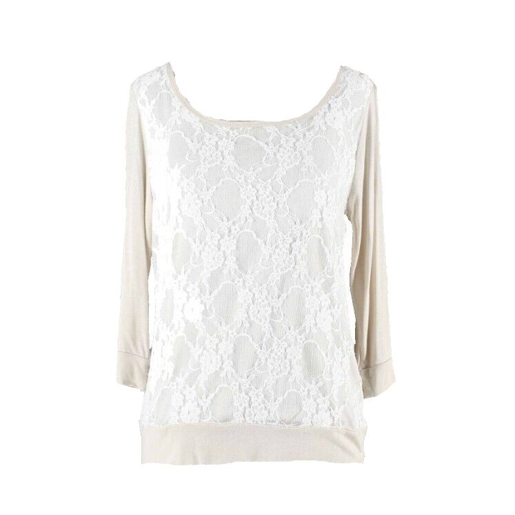 Heart Hips Sz L Tan Ivory Lace Overlay 100% Rayon Top