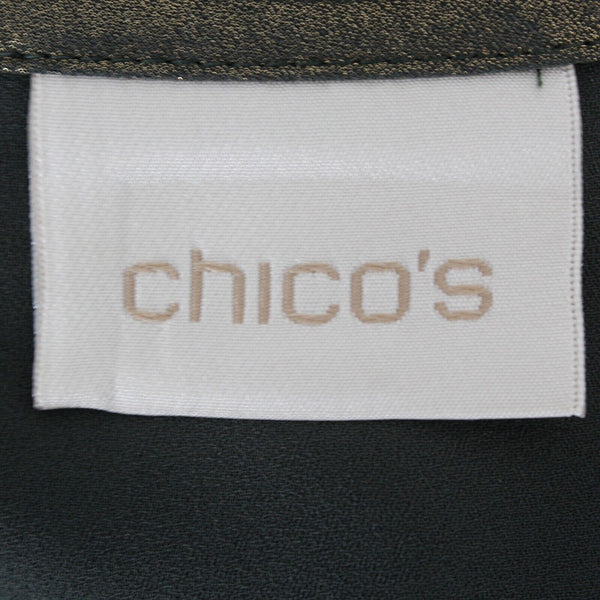 Chicos Sz 0 Olive Iridescent Lace Accent Tab Sleeve Asymmetric Poly Woven Top