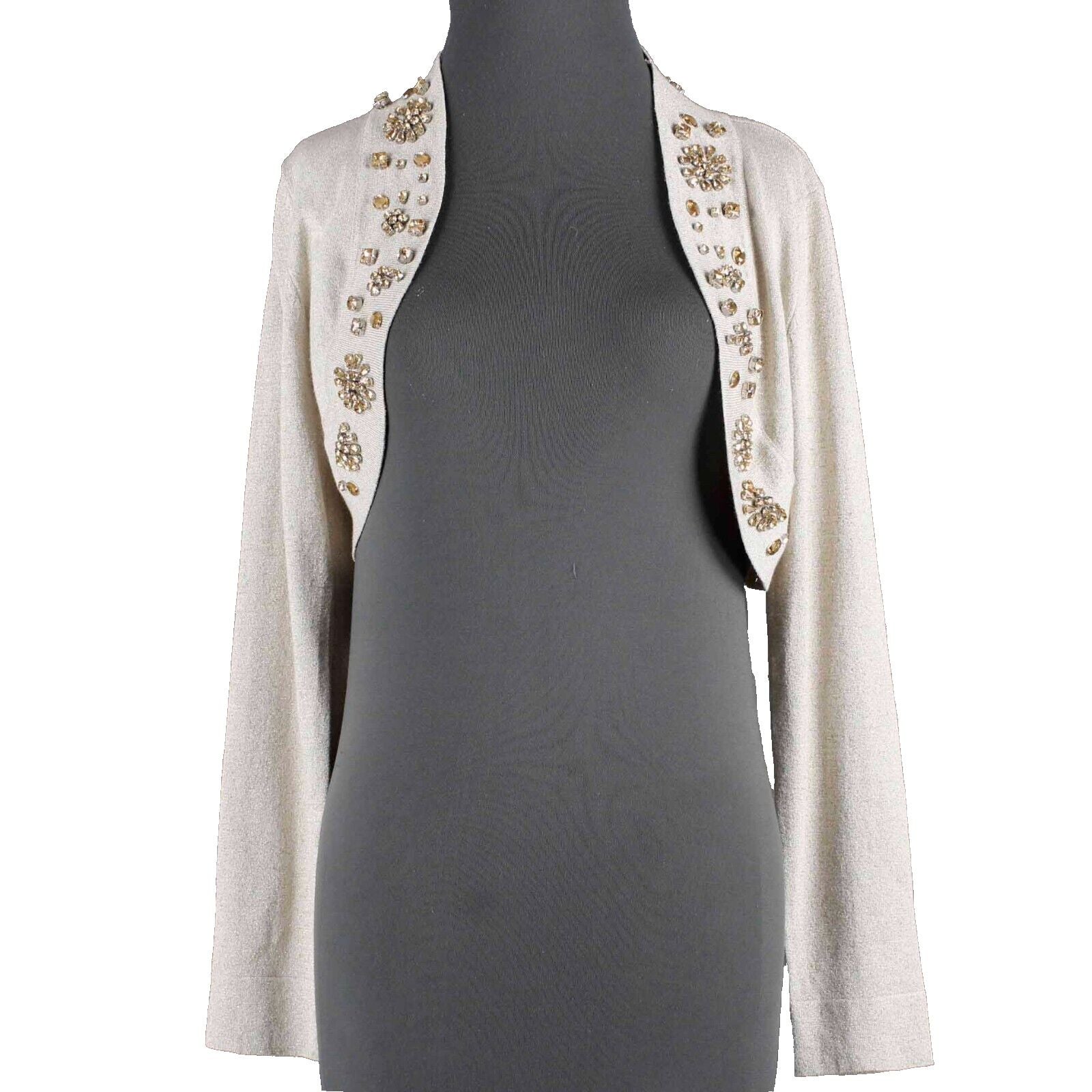 Soft Surroundings NEW $90 Sz S Tan Gold Metallic Jewels Viscose Blend Knit Wrap