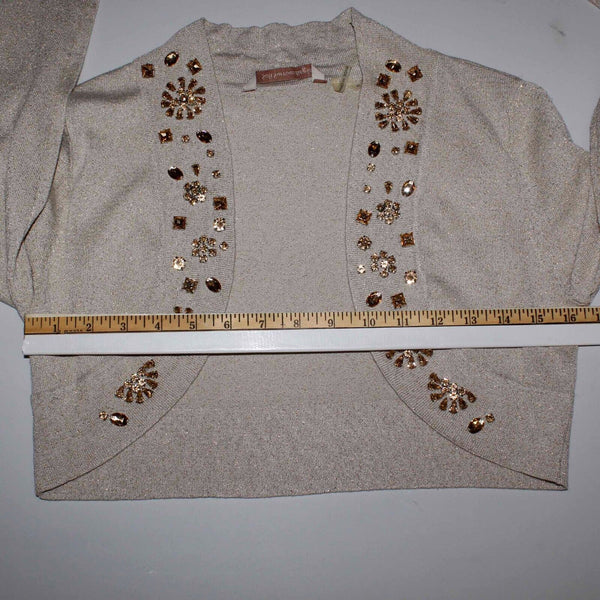Soft Surroundings NEW $90 Sz S Tan Gold Metallic Jewels Viscose Blend Knit Wrap