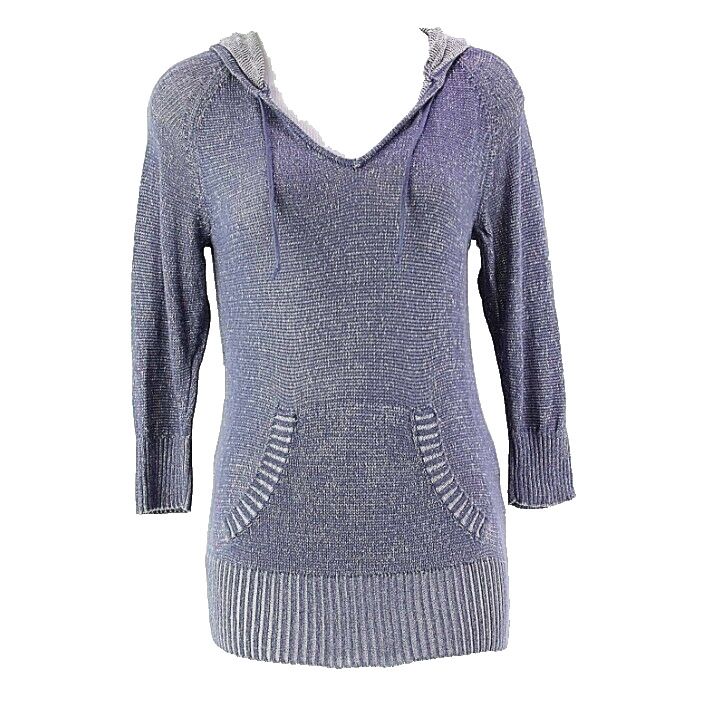 Levi's Sz S Heather Blue Cream Front Pocket Cotton Knit Hooded Sweater