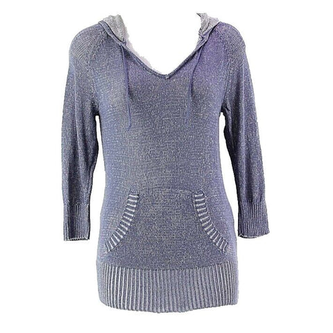 Levi's Sz S Heather Blue Cream Front Pocket Cotton Knit Hooded Sweater