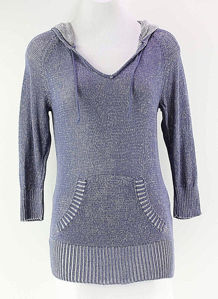 Levi's Sz S Heather Blue Cream Front Pocket Cotton Knit Hooded Sweater