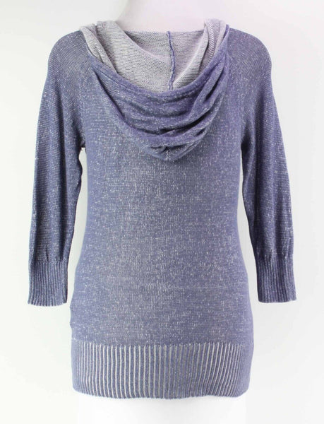 Levi's Sz S Heather Blue Cream Front Pocket Cotton Knit Hooded Sweater