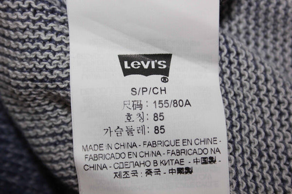 Levi's Sz S Heather Blue Cream Front Pocket Cotton Knit Hooded Sweater
