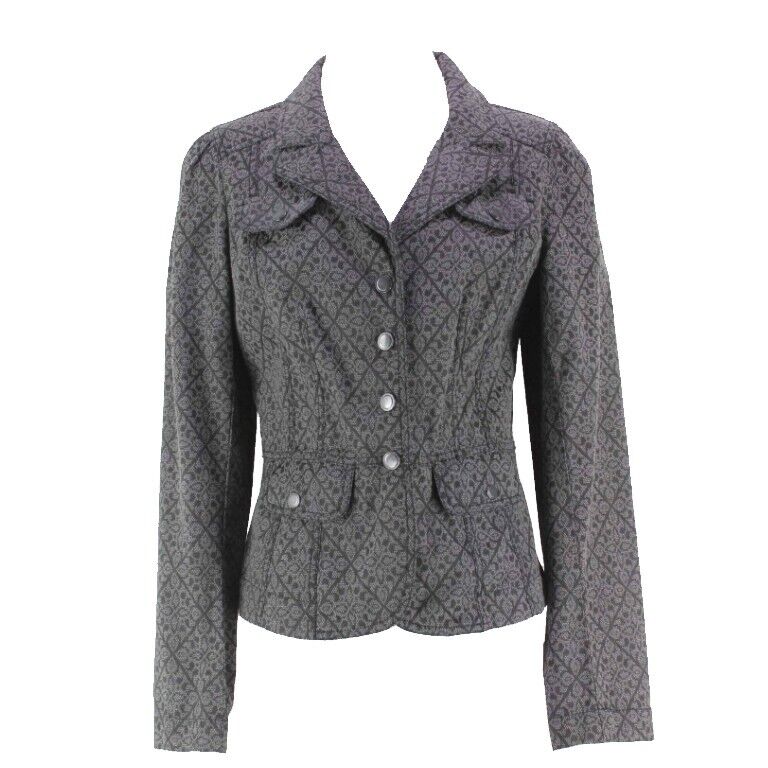 LOFT Sz 2 Gray Black Cotton Poly Blend Print Snap Front Blazer
