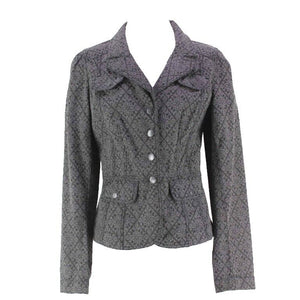 LOFT Sz 2 Gray Black Cotton Poly Blend Print Snap Front Blazer