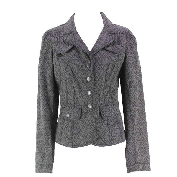 LOFT Sz 2 Gray Black Cotton Poly Blend Print Snap Front Blazer