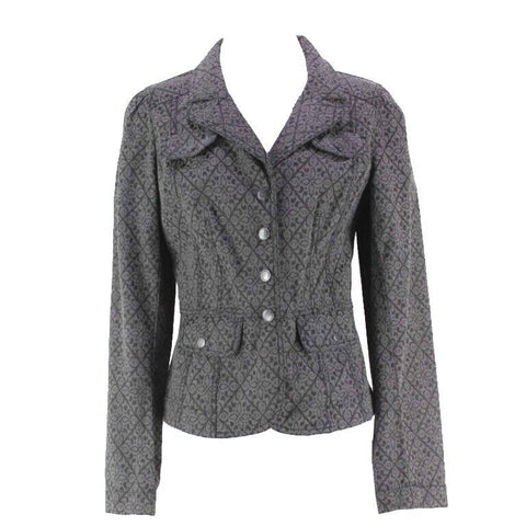 LOFT Sz 2 Gray Black Cotton Poly Blend Print Snap Front Blazer