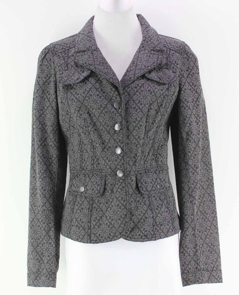 LOFT Sz 2 Gray Black Cotton Poly Blend Print Snap Front Blazer