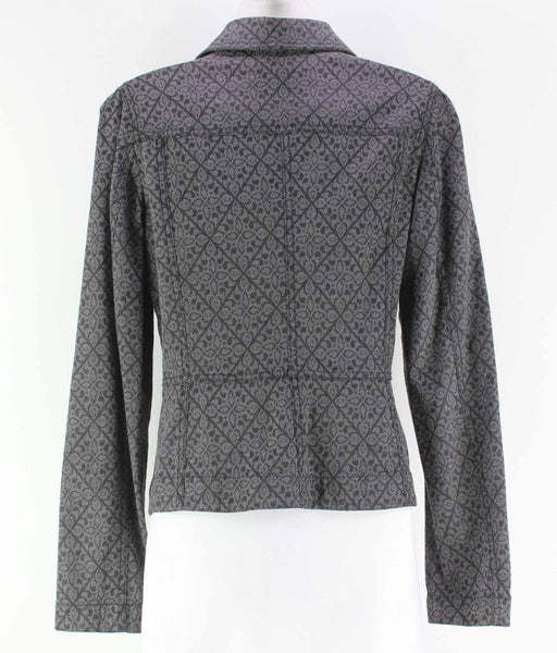 LOFT Sz 2 Gray Black Cotton Poly Blend Print Snap Front Blazer