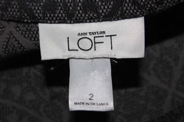 LOFT Sz 2 Gray Black Cotton Poly Blend Print Snap Front Blazer