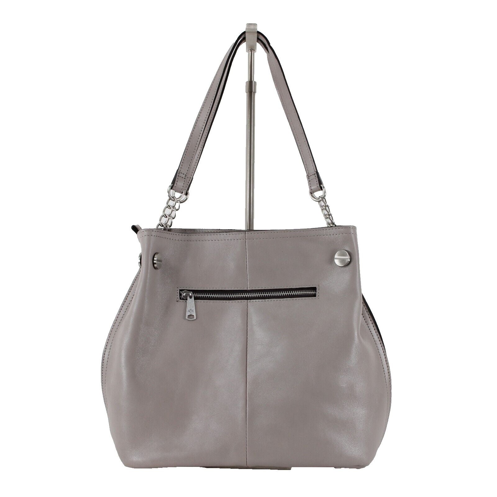 Patricia Nash 14 x 11 x 6 Gray Taupe Silver Hardware Double Strap Leather Purse